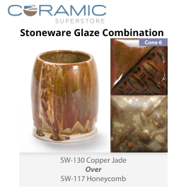 Copper Jade SW-130 over Honeycomb SW-117 Stoneware Glaze Combination